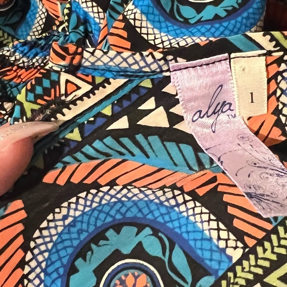 Francescas Collections Blue Orange Green Short Sleeve Romper with Back Cut Out - Picture 6 of 6